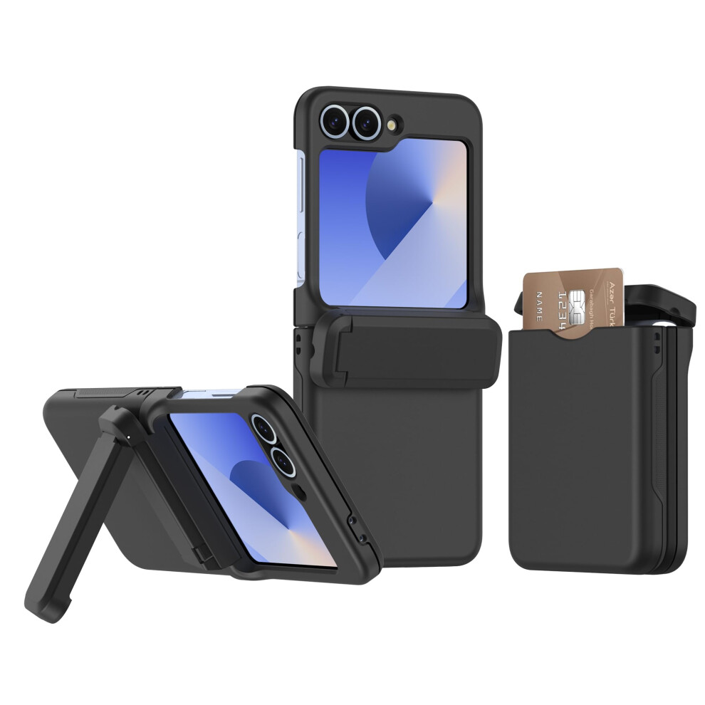 Case For Samsung Galaxy Z Flip 6 With Card Slot, Hidden Kickstand, Shockproof Slim FullâBody Protective Cover Black 9073542683964