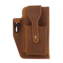 Leather Phone Holster with Belt Clip for Men Magnetic Closure Brown Small