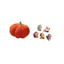 Halloween Decorative Pillow Set, Soft Plush Pumpkin Shaped Cushion with Fortune God Figurines for Home Decor