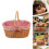 Woven Picnic Basket With Checkered Lining And Top Handle For 2