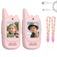 Rechargeable Kids Video Walkie Talkies 2 Pack with Live Video Calling, Long Range, HD Camera, Pink