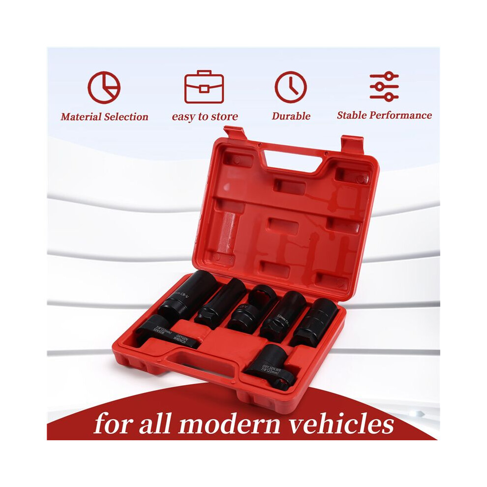 7Pcs Universal O2 Oxygen Sensor Socket 6 Point Wrench Tool Remover Installer Set Sensor Removing Tool Kit Black 6033335250776