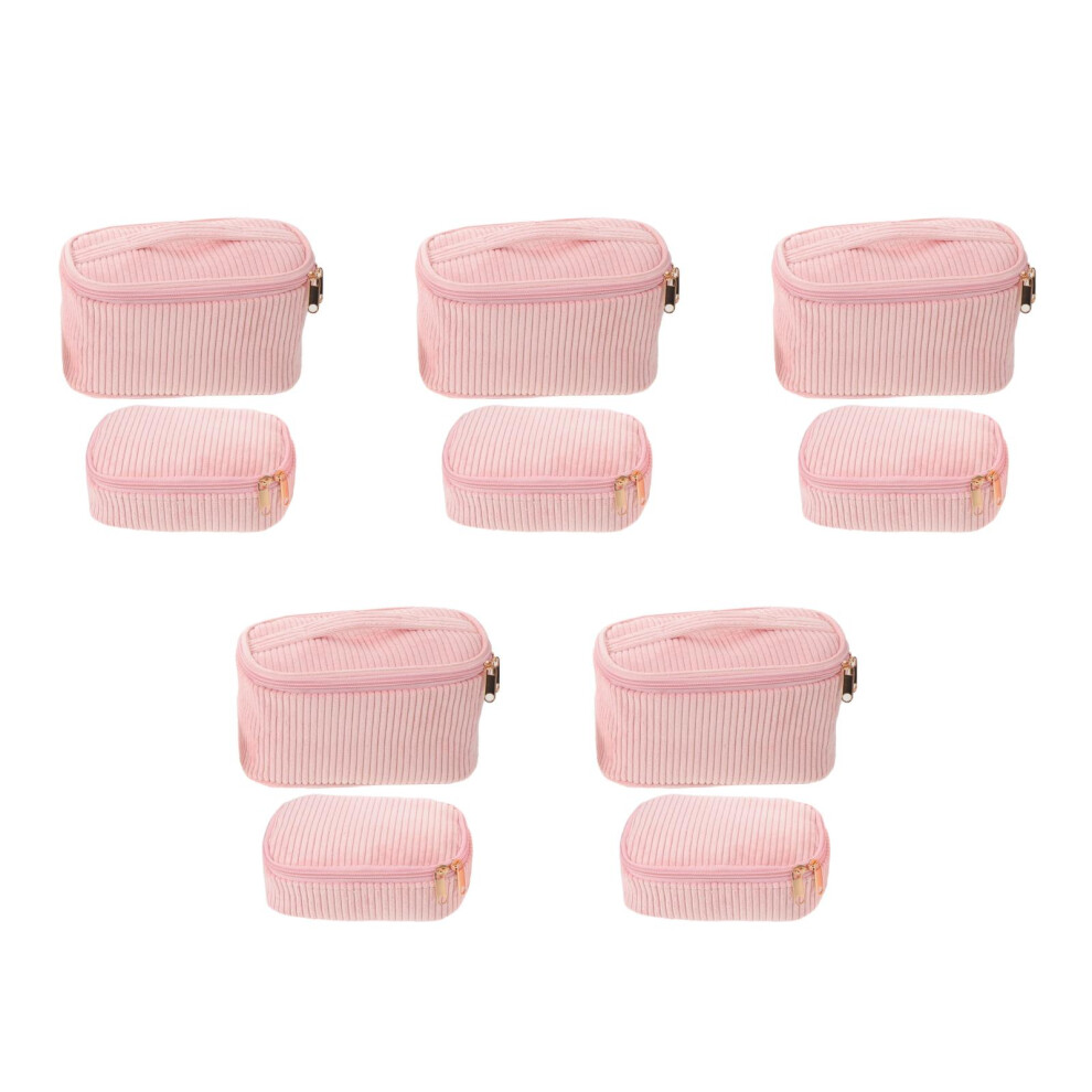 Ohphcall Pink 10Pcs Portable Corduroy Makeup Pouches Hand Carry Cosmetic Bags