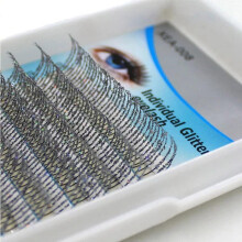 Glitter C Curl Individual Lashes 0.15mm Fiber, 12mm, Silver & Purple