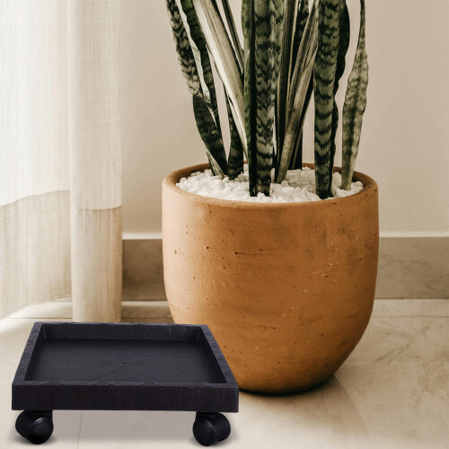 Support Pour Plante Noir Roues Mobile Durable 2