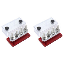 2X Szyna Zbiorcza 600A 4-Stud (3/8 Cala) M10 WysokoprąDowa Miedziana Listwa Zaciskowa do Szyn Zbiorczych Marine 12V 24V 48V z Osłoną (Czerwona)