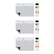 3X A3 Magnetic Whiteboard Dry Erase Calendar Set Whiteboard Weekly Planner for Refrigerator Fridge Kitchen 17X12 Inch