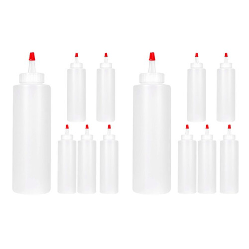 12PC Bottiglie per Condimenti Squirt Squeeze per Salse - 16 Once - Contenitori Perfetti per Ketchup, Barbecue, Salse, Sciroppo