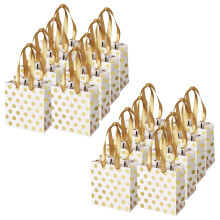 Small Gift Bags with Ribbon Handles Gold Gift Bag,(Metallic Dots 16 Pack Bulk)