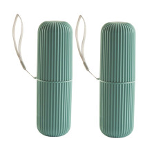 Green Travel Toothbrush Holder with 2 in 1 Storage, Leakproof Compact Case for Home and Journey