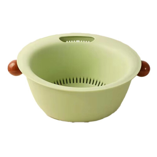 Multifunctional Double Layer Vegetable and Fruit Washing Basket,Cute Round Solid Color Design,Thickened for Durability C