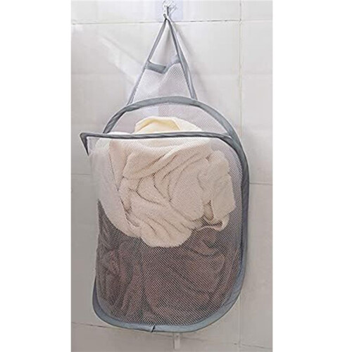 3X Mesh Collapsible Small Wall Laundry Baskets, Hanging Laundry Hamper, for Hotel, University Dormitory Use Gray 1