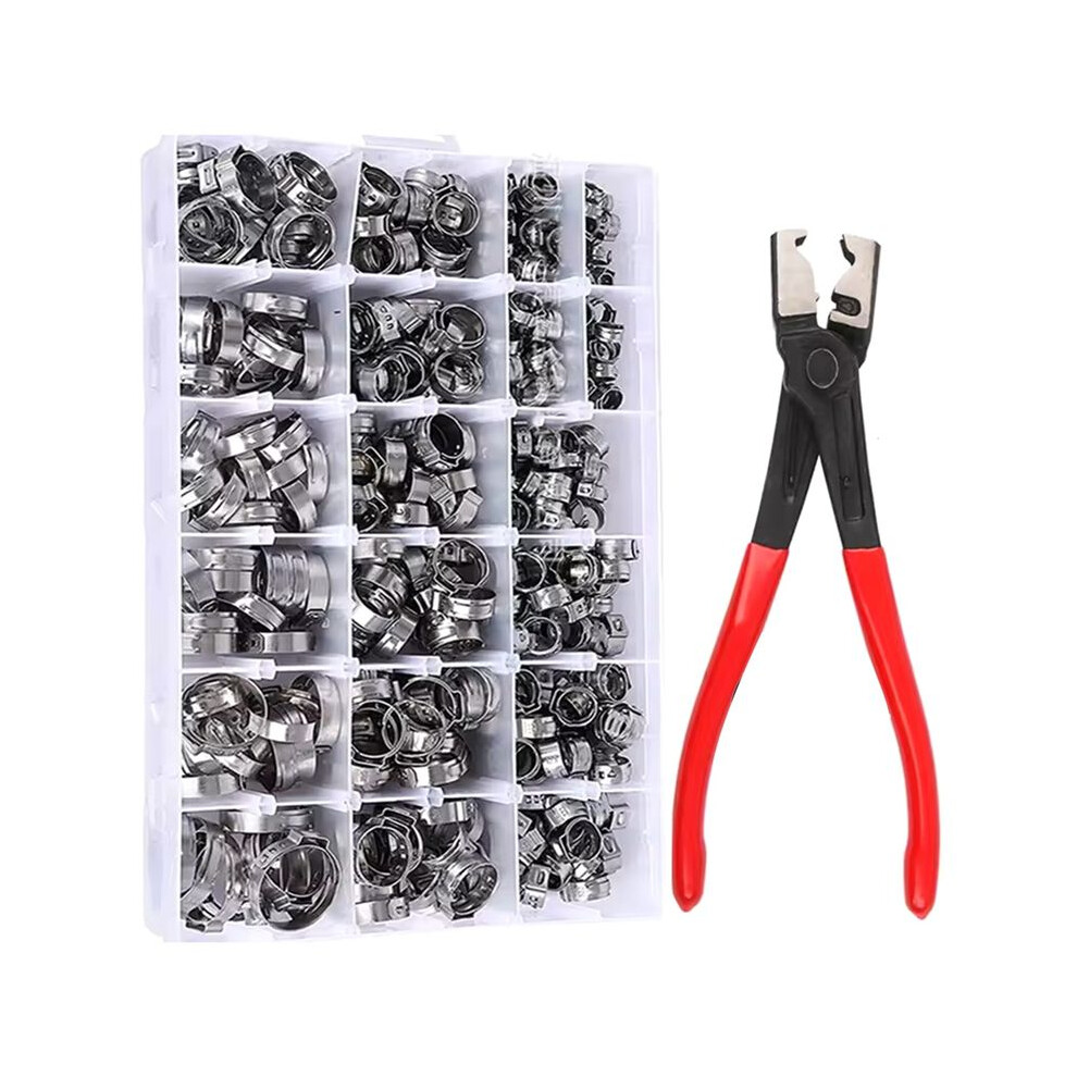 130Pcs Stainless Steel Ear Stepless Clamp Worm Drive Fuel Water Hose Pipe Clamps Clips+ 1Pc Hose Clip Clamp Pliers 4712913495717