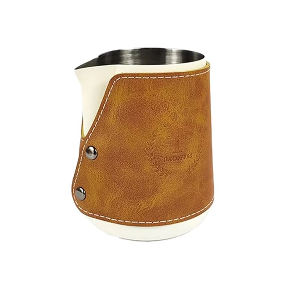 400Ml Stainless Steel Milk Frothing Jug With Leather Cover - Vintage Style Coffee Art Pitcher For Latte & Cappuccino A Tauoh