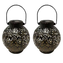 2Pcs Waterproof Solar Lanterns Outdoor Moroccan Metal Hanging Lights for Garden Patio Porch Backyard Decoration Black