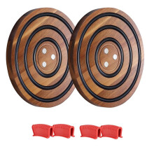 2 Pcs Magnetic Wooden Trivets, Black Silicone Rings, Magnetic Pot Holder for Enameled Cast Iron Dutch Oven