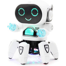 Dancing Robot Toy for Kids White and Blue with Disco Flashing Lights Music and LED Display