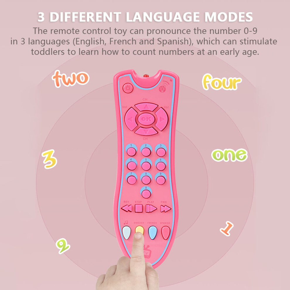 Kids Musical TV Remote Control Toy with Lights & 3 Languages – Pink