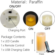 6X LED Candles, Flickering Flameless Candles, Rechargeable Candle, Real Wax Candles with Remote Control,10cm A