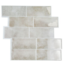 Subway Backsplash Tile Peel and Stick Wall Tiles for Bathroom Waterproof 10 Sheets Beige Stone Peel and Stick Backsplash