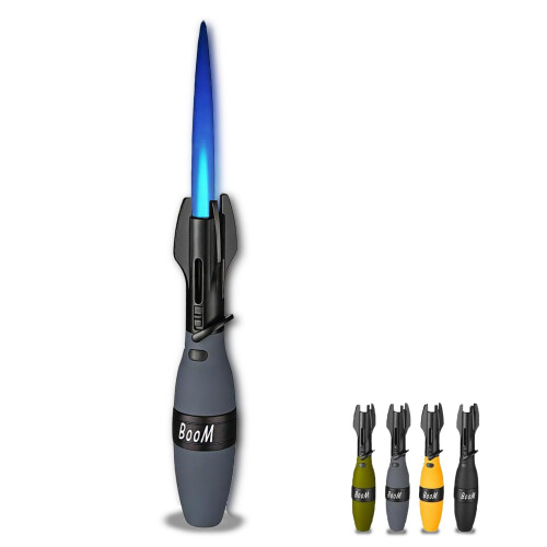 Windproof Jet Torch Lighter with Rocket Fidget Design, Gray, for Camping and EDC