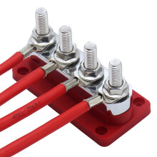 2X 600A Bus Bar 4-Stud (3/8 Pouces) M10 High Current Copper Busbar Terminal Block Marine 12V 24V 48V avec Cover(Rouge)