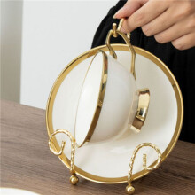 2X TekoppshåLlare Guld MugghåLlare Teservis Display Stand Guld Metall Koppar Fat Display Stand
