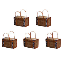 5X Picknick-Gewebekorb, Korbgeflecht, Aufbewahrungstasche, Griff, Gefaltet, Obsteinkauf, Lebensmittelgriff, Rattan, Gras, Faltbarer Bambuskorb B