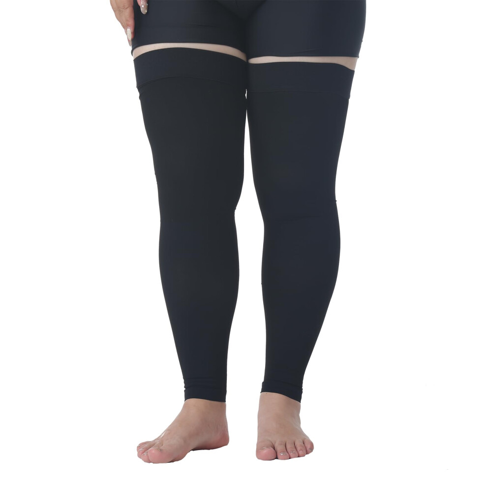Black Plus Size 5XL Thigh Compression Stockings 2030Mmhg Footless Sleeves For Varicose Veins And Dvt