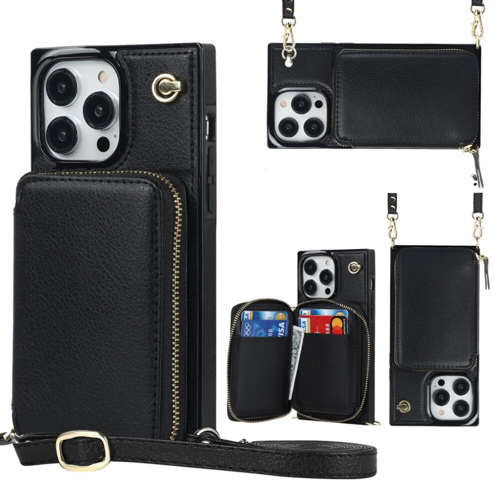 Luxury Wallet Case For Iphone 13 Pro Max With Card Holder And Kickstand, Duallayer Shock Protection, Black 9330225959335