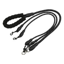 Drehbare reflektierende Nylon-Hundeleine mit Schaumgriff, 2 Köpfe, schwarz