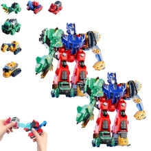 6in1 Magnetic Transforming Robot and Dinosaur Vehicle Toy Set for Kids, DIY Crash Convert Educational Playset (2pcs)