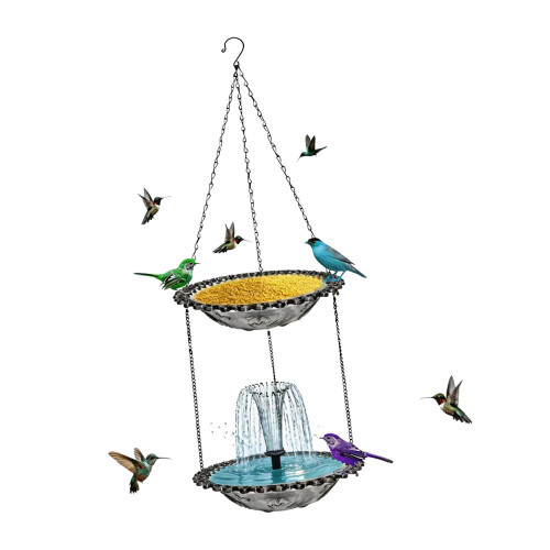 Mangeoire à colibris et bains d'oiseaux à commande solaire-Gris