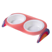 Haustier-Futterstation mit Keramiknapf,-Regenbogenrosa Doppel
