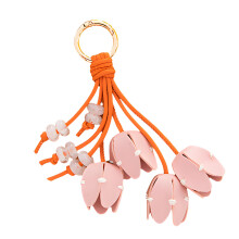 Floral Keyring Craft Of Soft Leather Decoration With Beads-Pink