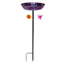 Beautiful Butterfly Pattern Metal Bird Bath 34 Inch Tall Durable