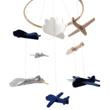 2X Crib Mobile Aeroplani E Cloud Nursery Decoration Grigio E Bianca, Blu Navy, Marrone Chiaro Culla Mobile per Bambino