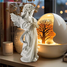 2X Praying Angel Figurine - 7,5 Tums Plastskulpterad Handmålad Figur för Heminredning eller Trädgård, Första Nattvardsgåvor