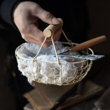 4X Wooden Handle Metal Retro Basket Portable Multi-Function Vegetable Fruit Egg Groceries Practical Storage Basket