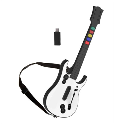 2.4G Wireless Game Guitar Controller for PC PS3 Compatible with Clone Hero Rock Band Games Remote Joystick Console White 1
