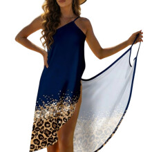 Sleeveless Beach Coverup Suspender Dress Casual Loose-B blue M