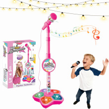 Kids Karaoke Microphone with Wireless Bluetooth, LED Lights, Echo Effect, Rechargeable Pink Gift