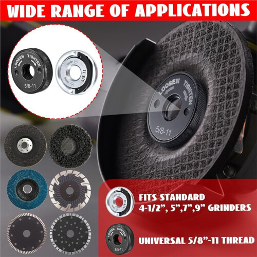 4 Pcs 5/8-11 Angle Grinder Flange Nuts No Wrench Required Quick Release Locking Kit Silver D-Ring Knurled Arbor Nut 1