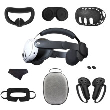 For Meta Quest 3 Nine-Piece VR Storage Bag Set Headset, Controller, and Main Unit Silicone Protective Covers Black