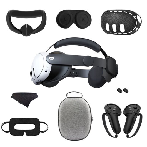 For Meta Quest 3 Nine-Piece VR Storage Bag Set Headset, Controller, and Main Unit Silicone Protective Covers Black