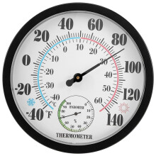 Innen AußEn Thermometer, Garten, Wand, Terrasse, Wetter Thermometer, Hygrometer, GroßE Zahl, 25,4 Cm Durchmesser (Schwarz)
