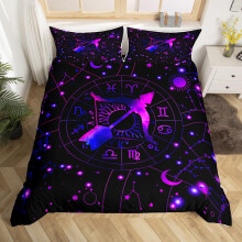 Queen Duvet Cover Set Black and Purple Sagittarius Astrology Bedding Queen Size Bohemian Style