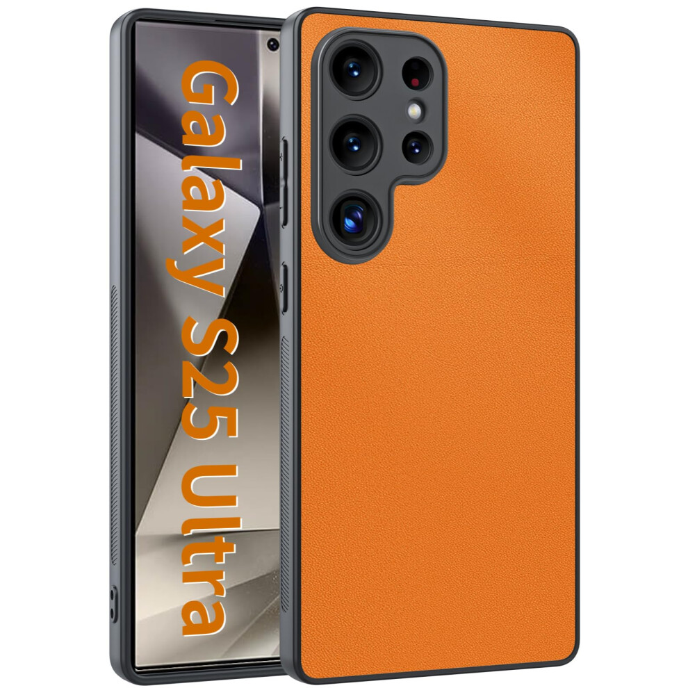 Case For Samsung Galaxy S25 Ultra Slim Leather Shockproof Cover With Raised Edge Protection Orange 9330225960348