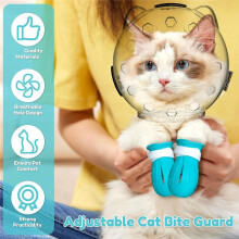 Cat Muzzle for Grooming, Breathable Cat Muzzle Helmet, Transparent Hood, Anti-Bite Helmet with 4 Silicone Paw Shoes