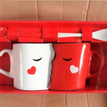 300ml Coffee Cups Set of 2,Double Bowl Ceramic Kiss Mugs for Couples, Valentine'S Day Gift,Home and Office Drinkware